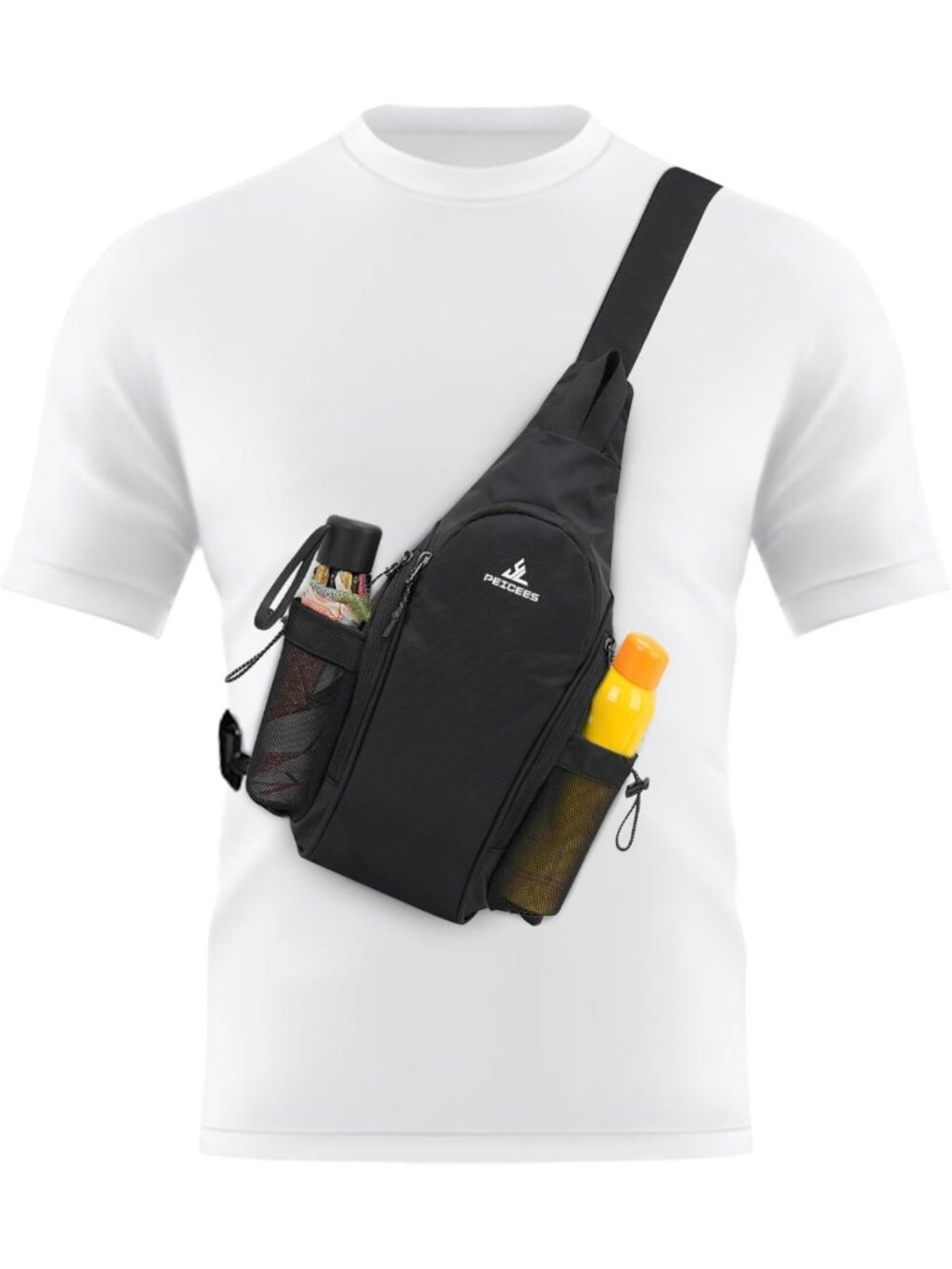 Small Sling Backpack Crossbody Bag with 2 Bottle Holders for Travel & Gym
